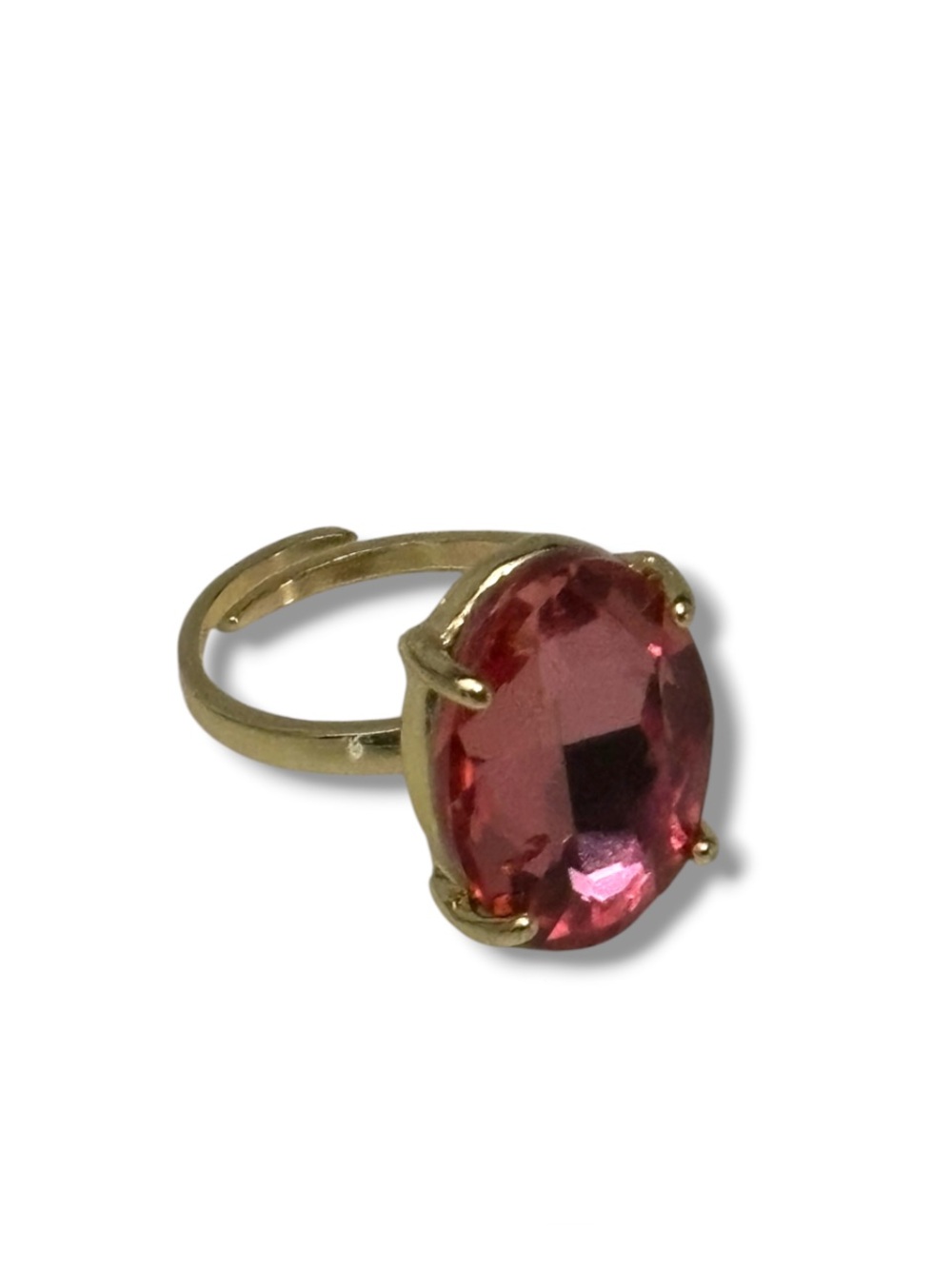 Adjustable Glass Oval Shaped Cranberry Gold Ring